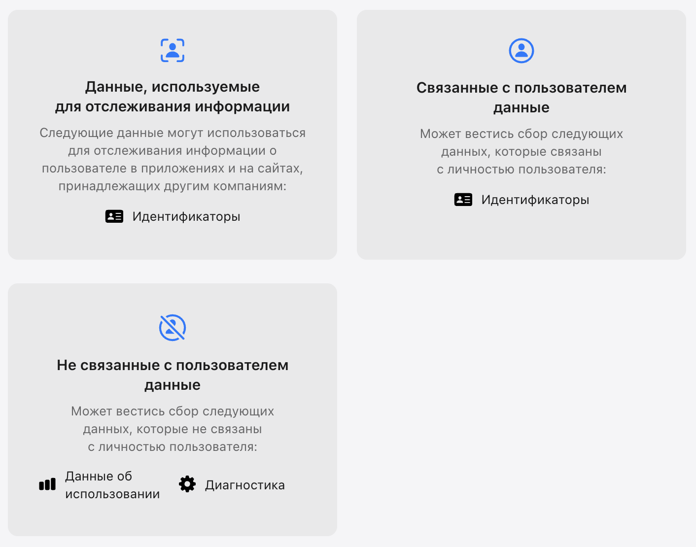 Как выглядит Privacy Nutrition Labels для пользователя