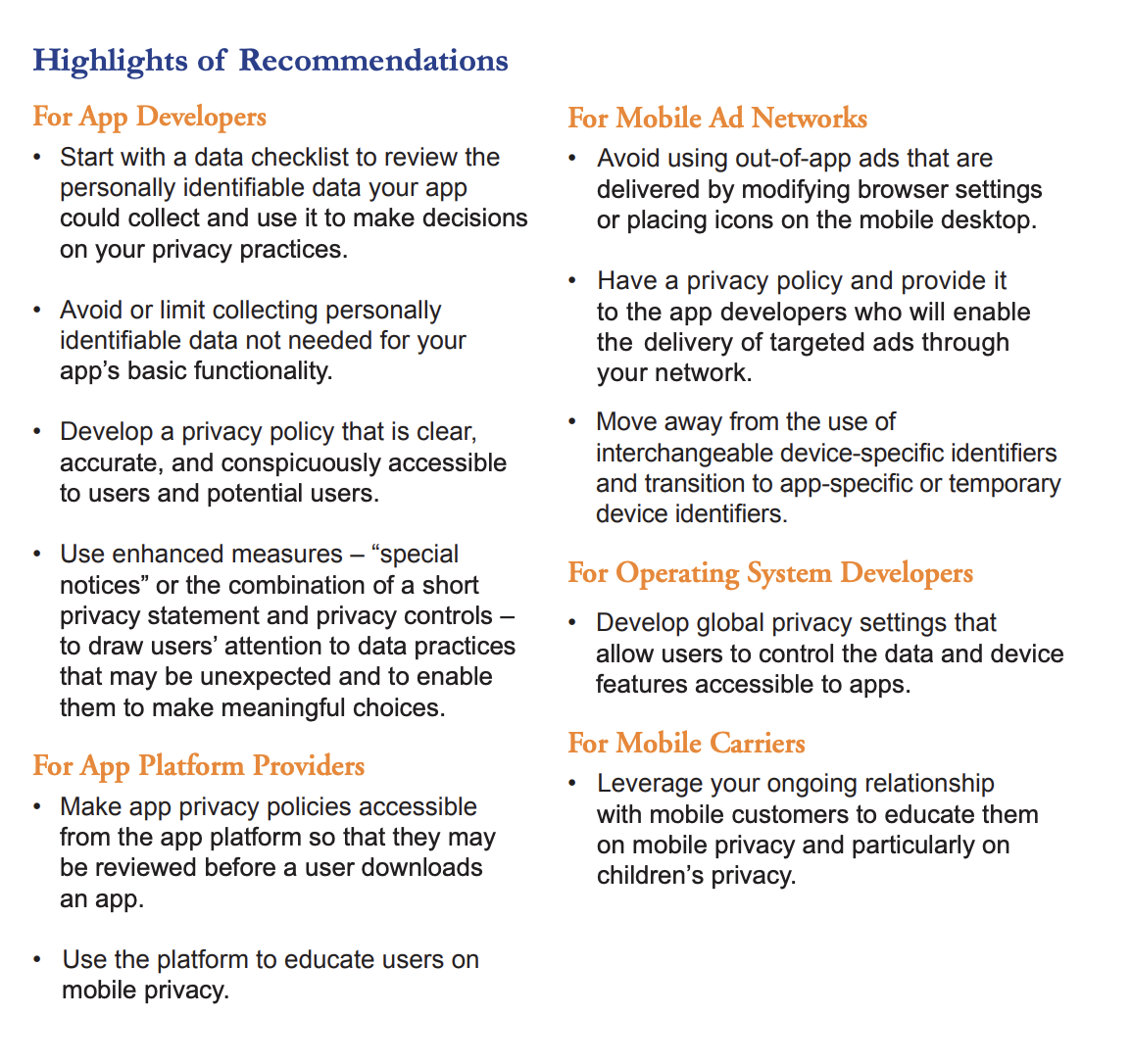 «Privacy on the go: Recommendations for the mobile ecosystem» құжатының мұқабасы